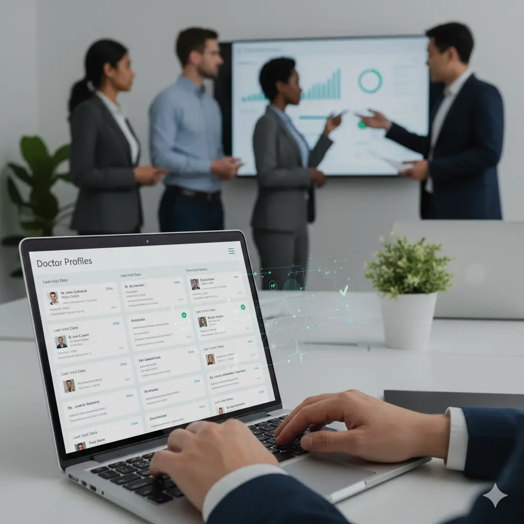 Ein Team von Fachleuten, das an einem Tisch zusammenarbeitet